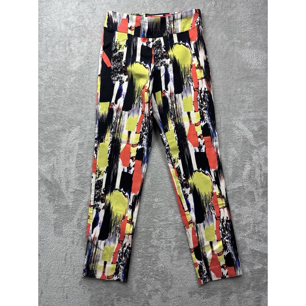Krazy Larry Abstract Print Ankle Pants Women's 2 Pull-On Stretch Paint Artsy